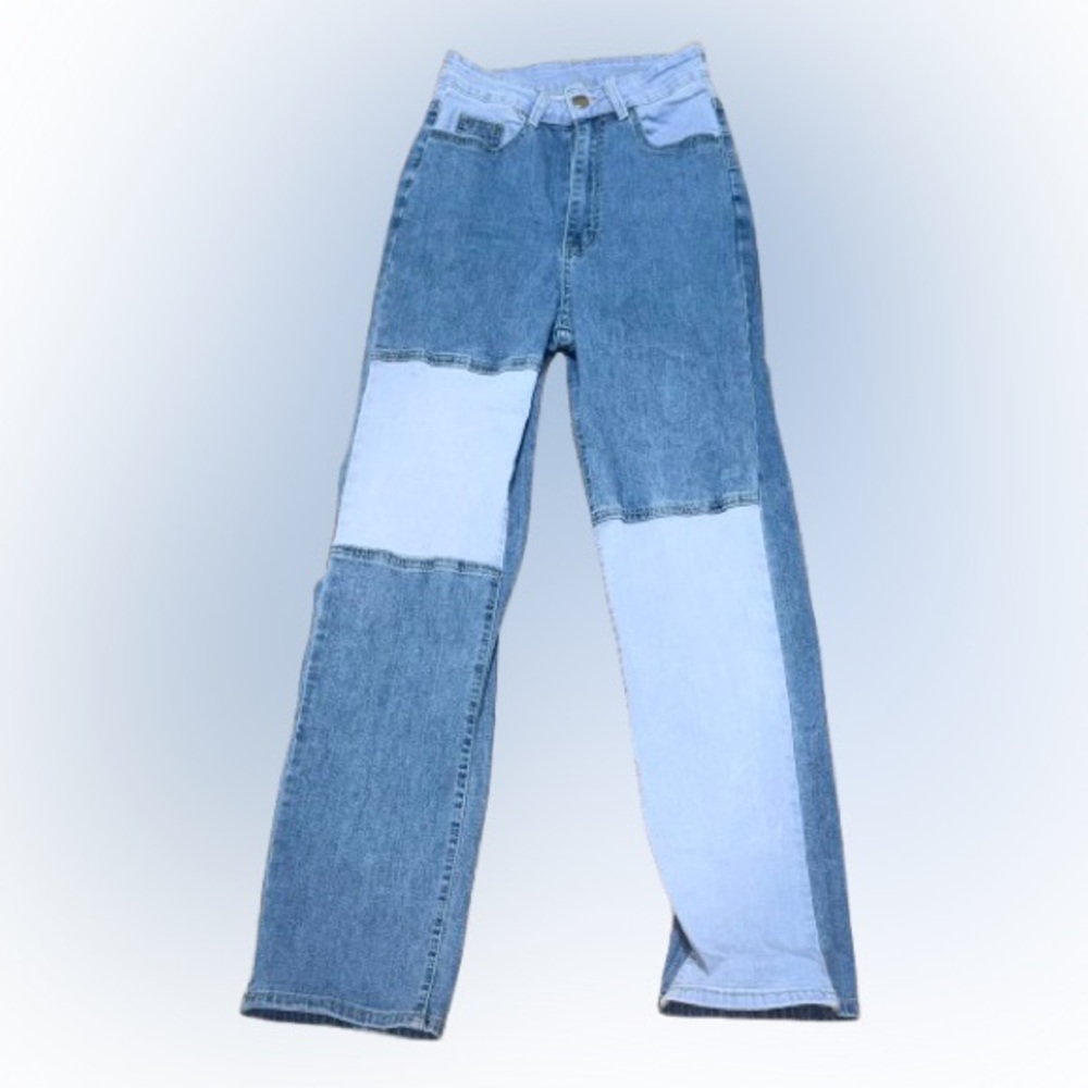 Two-Tone Denim Patchwork Jeans - image 1